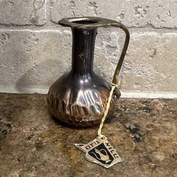 VTG Israel Ora Pitcher 3" Mini Copper Hammered Tax Stickers Attached New - Picture 1 of 6